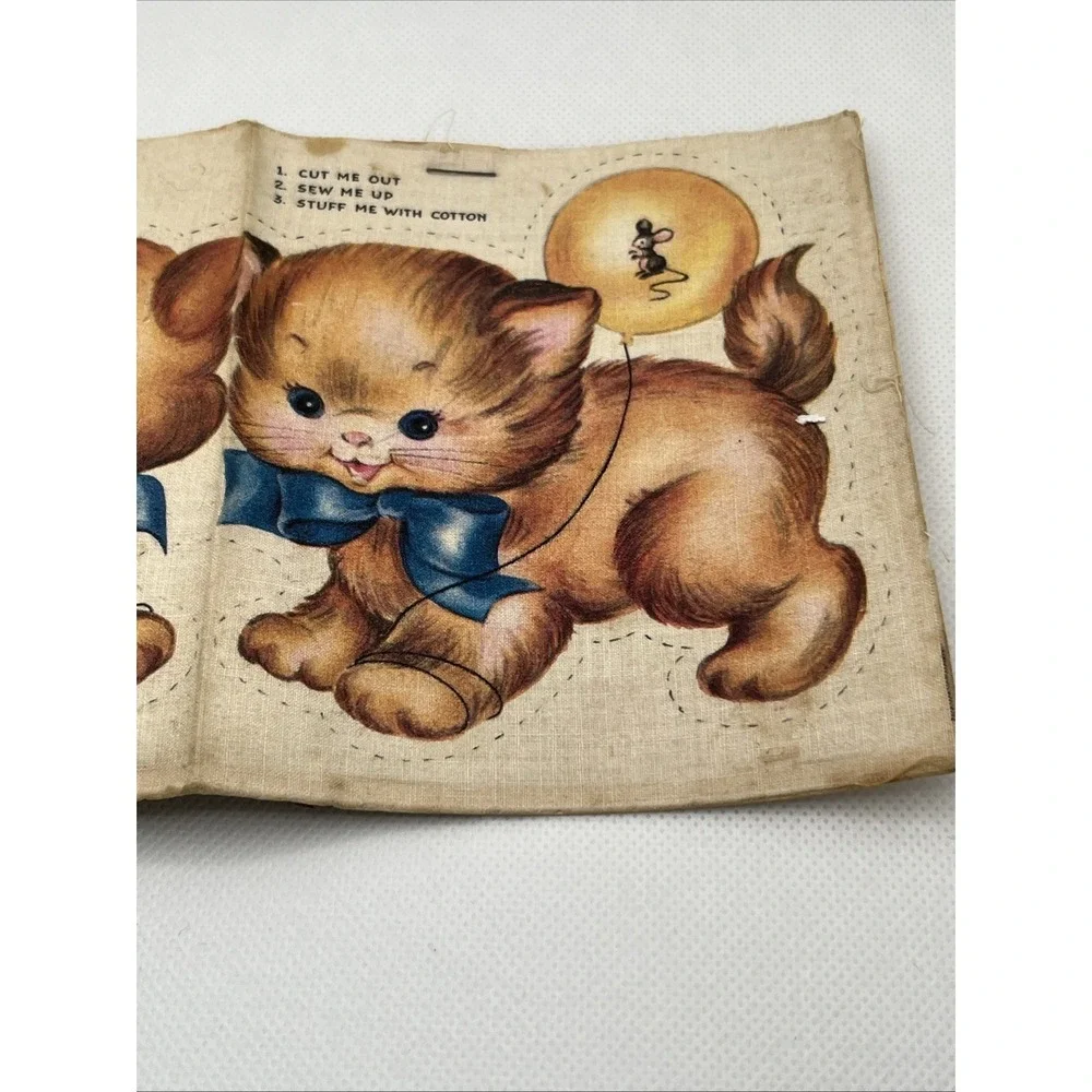 Vtg Vintage Panel for stuffed Kitty Cat With Balloon